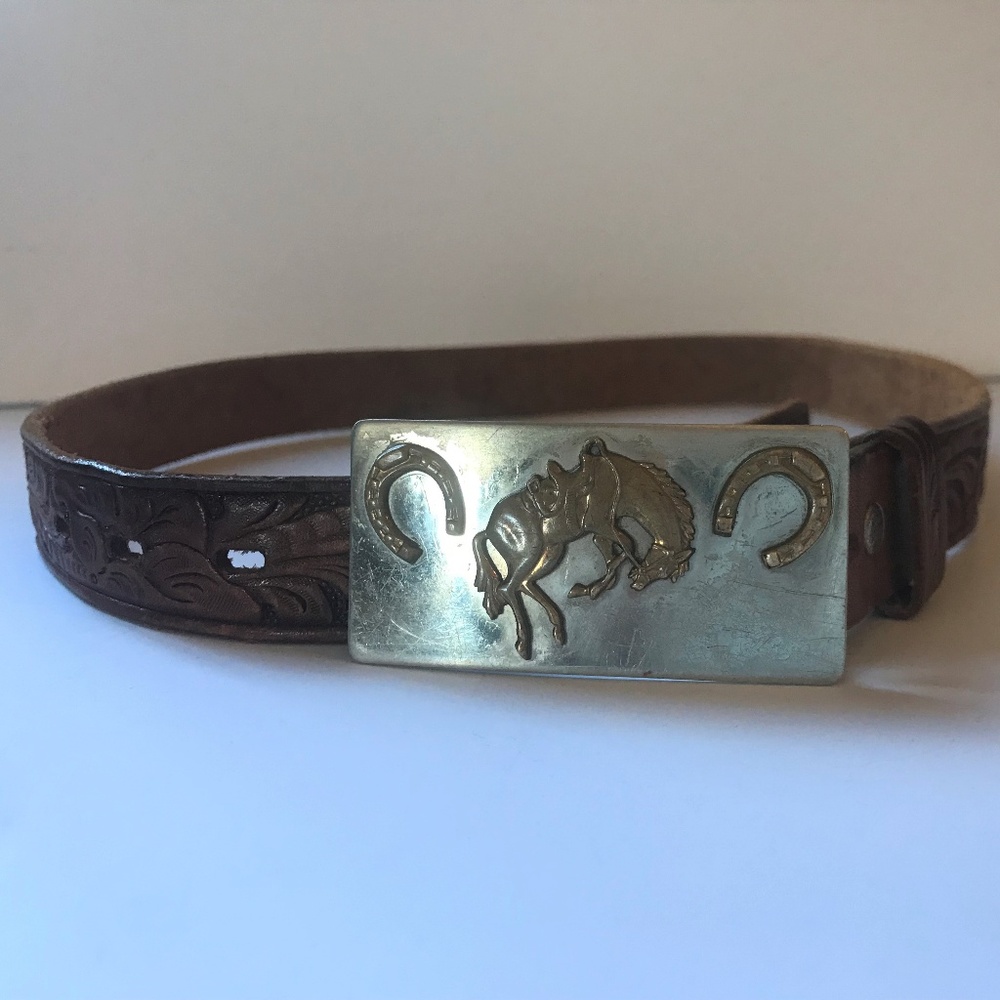 Embossed Leather belt with Bronco Southwest Buckle